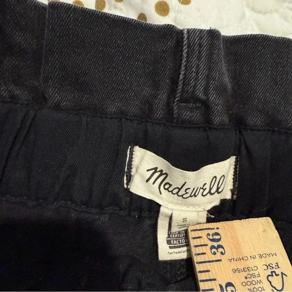 Madewell STRETCH DENIM PAPERBAG MINI SKIRT IN LUNAR WASH Black size Small Belted - Picture 7 of 8